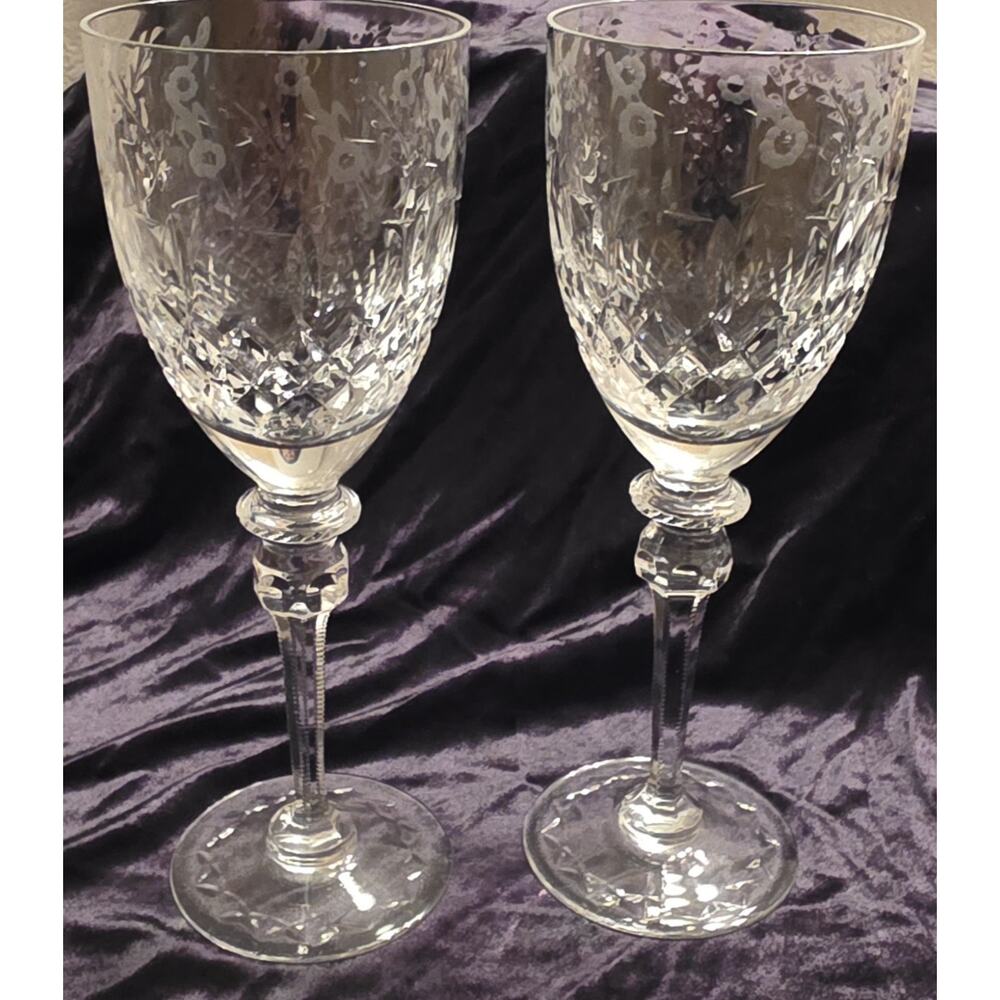 Set Of 2 Rogaska Gallia crystal water/wine goblets, 9 3/4' tall. Excellent
